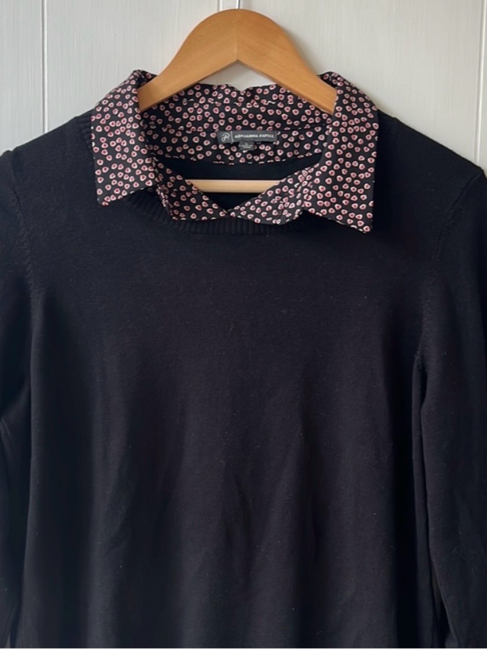 Black Layered-Look twofer Sweater-Blouse Combo Top - Picture 3 of 8